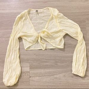 Wrinkled style beige tie front shirt